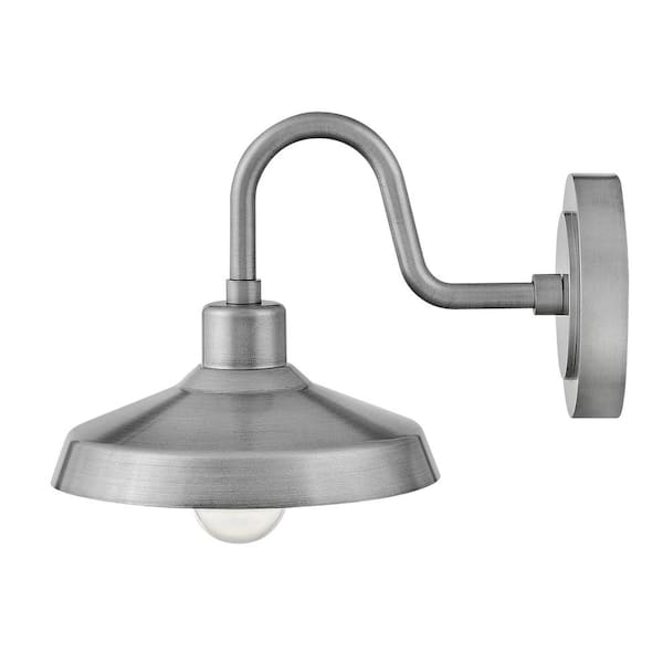 HINKLEY Forge 1-Light Antique Brushed Aluminum Hardwired Outdoor Wall Lantern Sconce