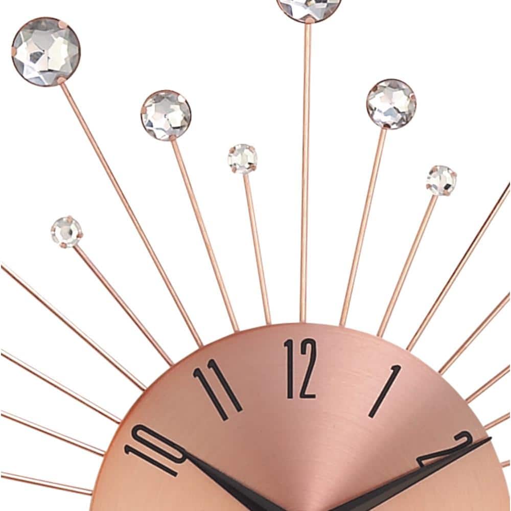 Copper Sunburst Wall Clock with Crystal Accents, 15"