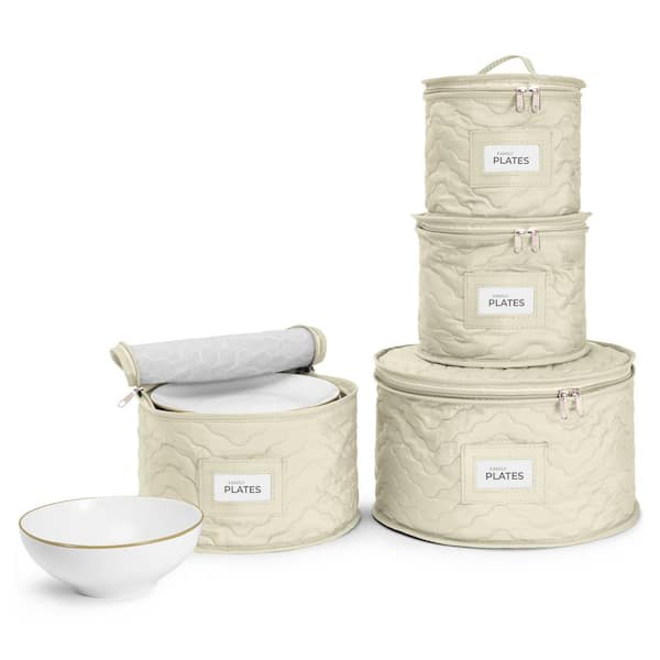 China Storage Containers-Quilted Dish Storage Containers for Organizing, Beige