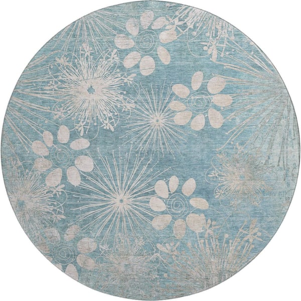 Mayfield Premium Machine Washable Abstract AMF2225 Blue 8 ft. x 8 ft. Round Rug