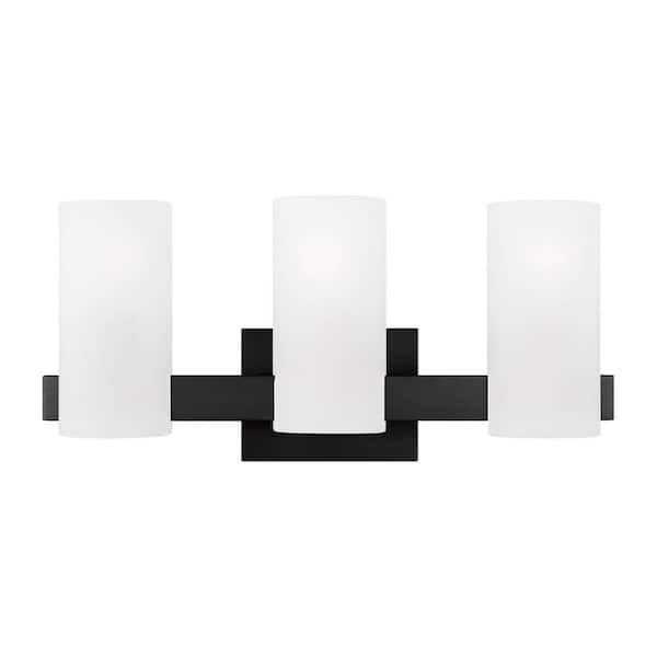 SCOTT LIVING Rhode 19.63 in. 3-Light Midnight Black Large Vanity Light with Etched Glass Shades
