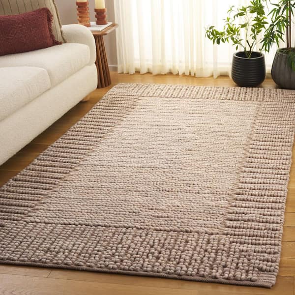 Natura 6 ft. x 6 ft. Taupe Striped Border Solid Square Area Rug