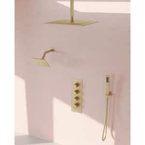SerenityFlow Shower System 7-Spray 16&6 in. Dual Ceiling Mount Fixed and Handheld Shower Head 2.5GPM in Brushed Gold