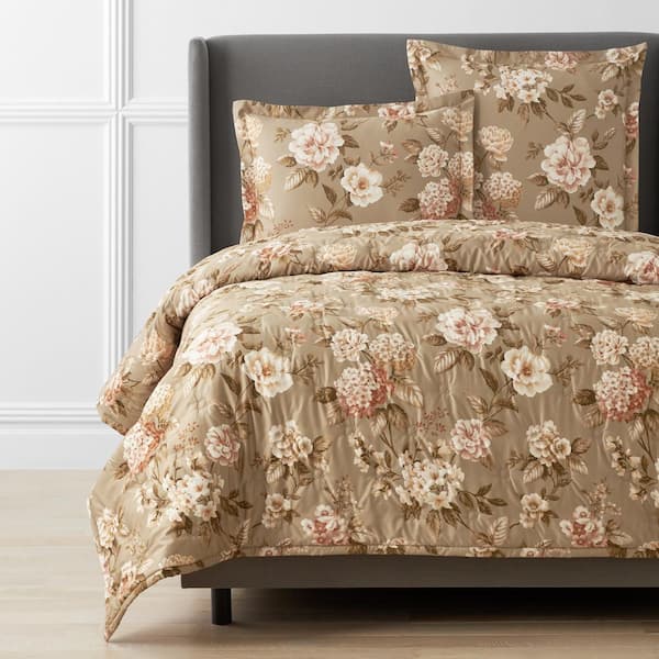 The Company Store Legends Hotel Blooming Flowers Cocoa Brown Queen Wrinkle-Free Sateen Coverlet
