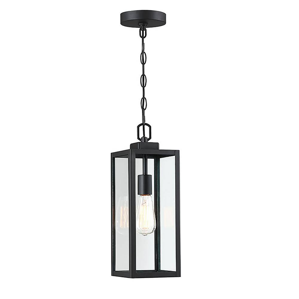 Hukoro 17 in. H 1-Light Matte Black Outdoor Hanging Lantern Pendant ...