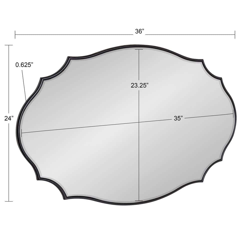 Elegant Full-Length Black Wood Scalloped Rectangular Mirror, 24x36
