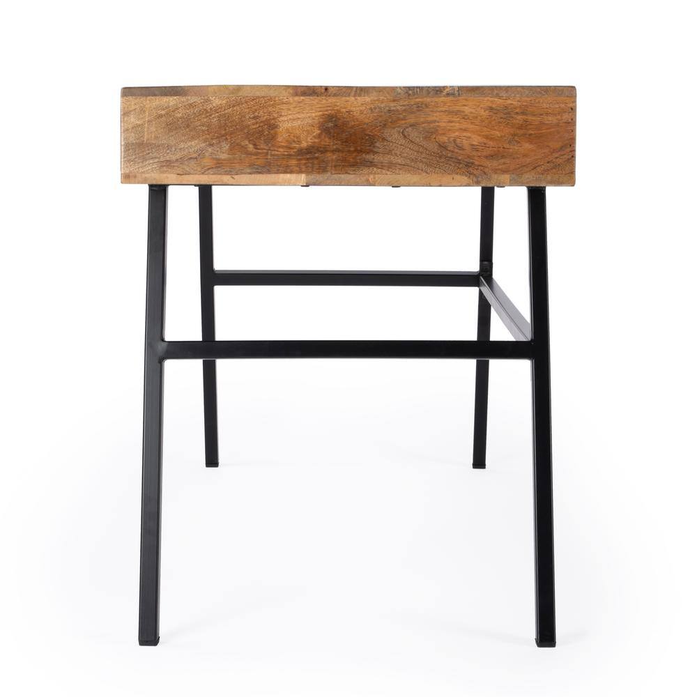 Modern Industrial Black Iron and Mango Wood Desk with Drawers