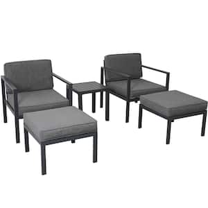 Liam Black 5-Piece Aluminum Patio Conversation Set Sofa Set with Gray Cushion and Coffee Table