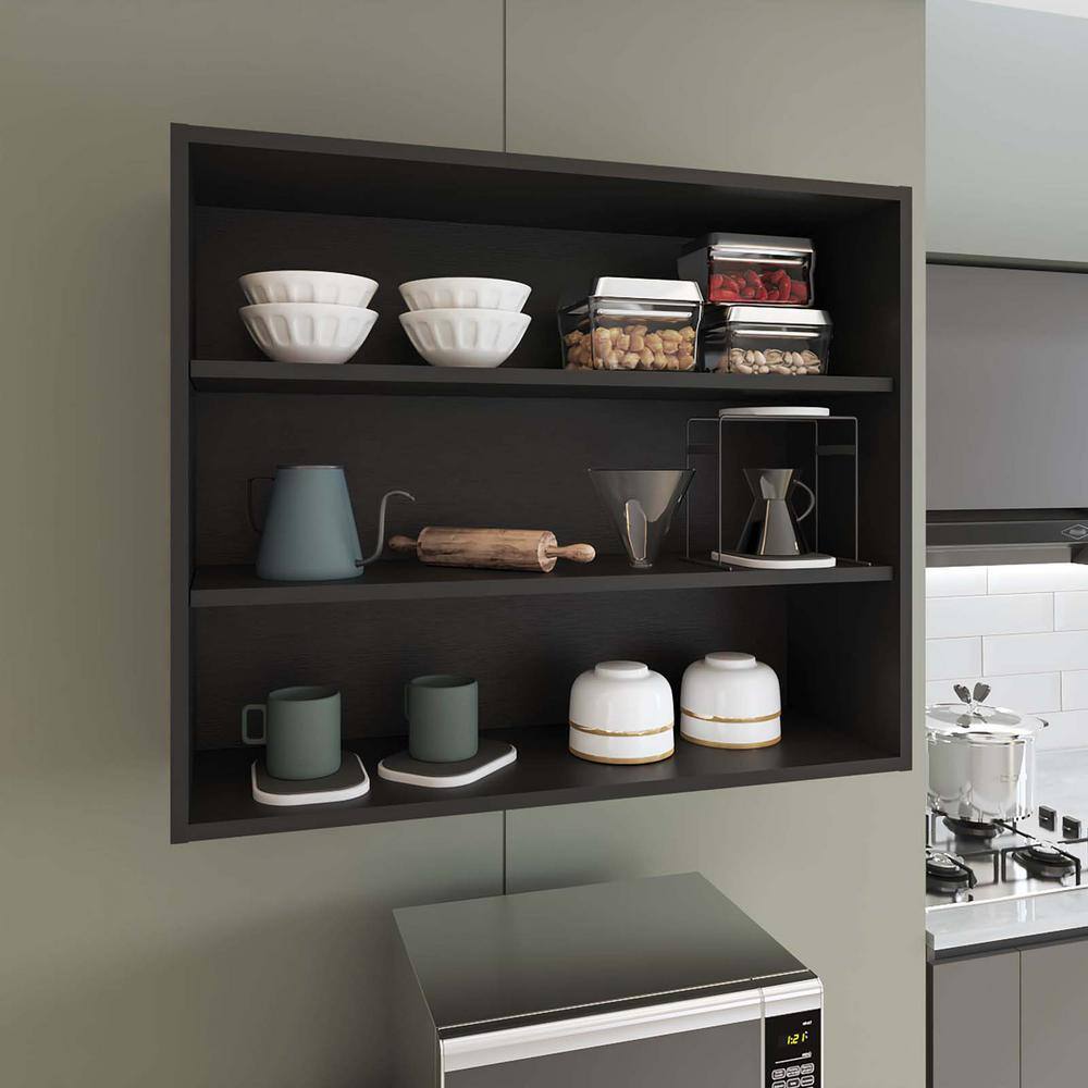 36 in. W x 12 in. D Black Floating Shelf 3-Tier Wall Mounted Open Storage C