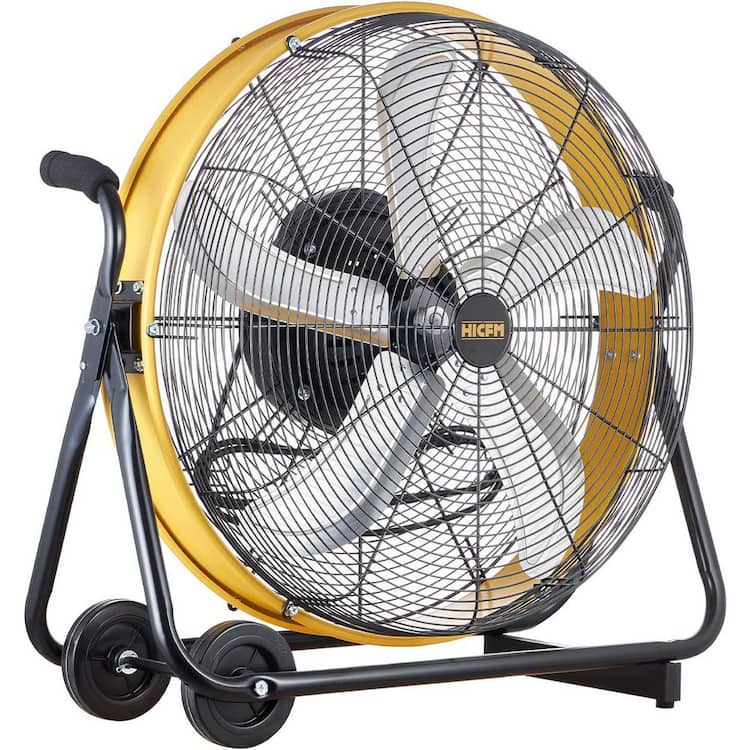 Edendirect 24 in. 3 Speeds High Velocity Internal Metal Barrel Drum Fan in Yellow w/ Powerful 1/4 Motor 360° Oscillating, Low Noise