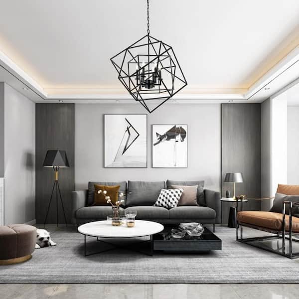 Juillac 6-Light Black Geometric Chandelier Minimalist Scifi