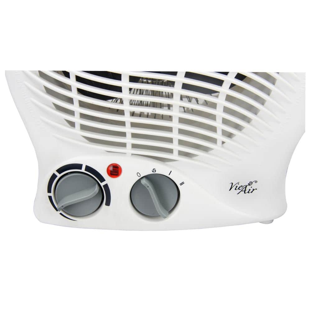 White Compact Ceramic Electric Heater with Thermostat and Safety Features
