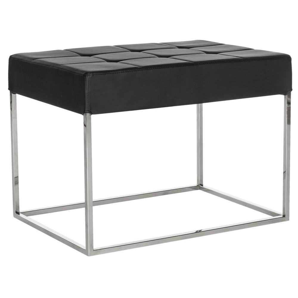 Roitfeld Black Tufted PU Leather Ottoman with Chrome Frame