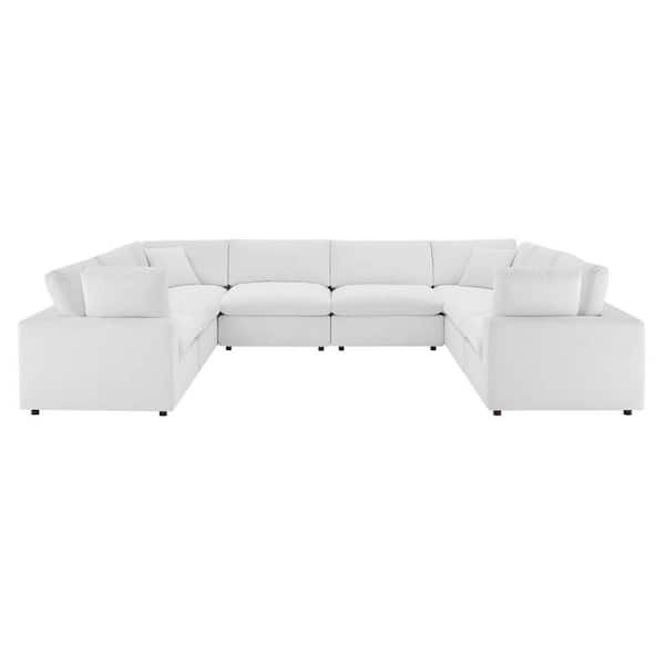 MODWAY Commix 58 in. 8-Piece White Down Filled Overstuffed Performance Velvet Sectional Sofa