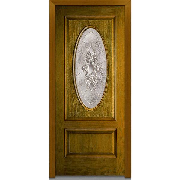 Milliken Millwork 36 in. x 80 in. Heirloom Master Right Hand 3/4 Oval Decorative Classic Stained Fiberglass Oak Prehung Front Door