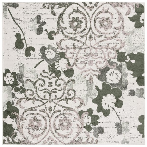 SAFAVIEH Adirondack Ivory/Dark Green 6 ft. x 6 ft. Floral Damask Square Area Rug