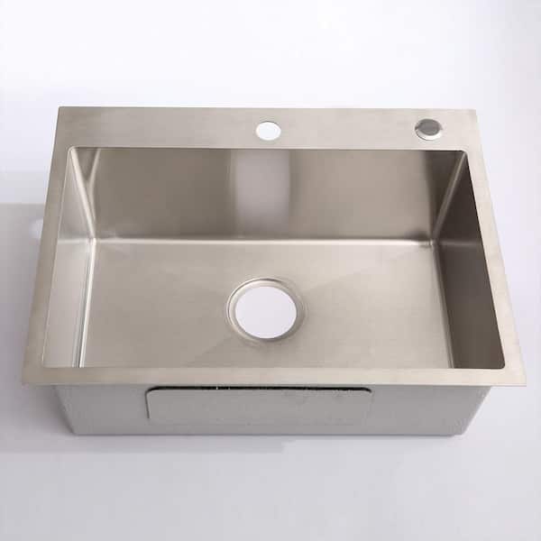 Flynama 24 in. D x 18.30 in. W Drop-In/Undermount Sink in Silver with Faucet Hoses and Drain Head