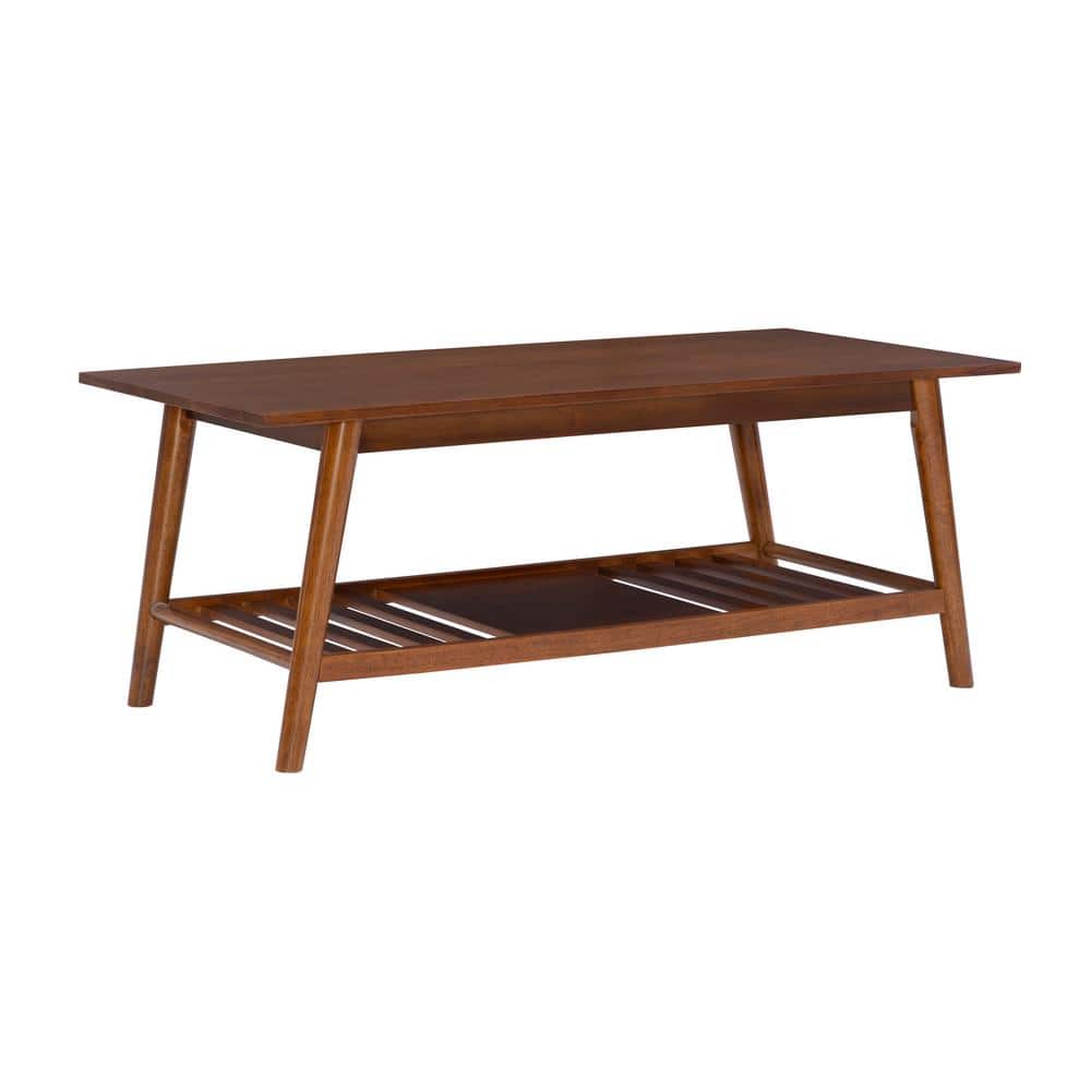 Breville 47 in. Walnut Rectangle Wood Coffee Table with Shelf
