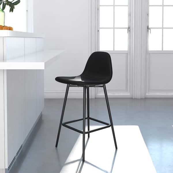 REALROOMS Cooper 24.5in Black Faux Leather with Metal Legs Upholstered Counter Stool