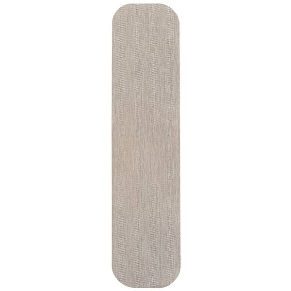 Miles Modern Minimalist Radius Corner Solid Beige 2 ft. x 8 ft. Indoor/Outdoor Shaped Runner Rug
