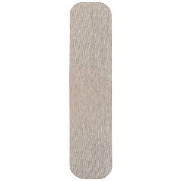 Miles Modern Minimalist Radius Corner Solid Beige 2 ft. x 8 ft. Indoor/Outdoor Shaped Runner Rug