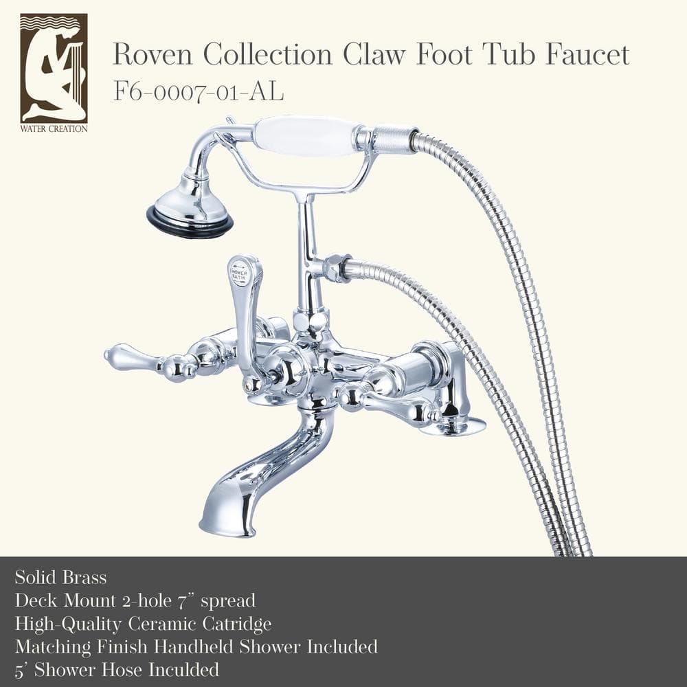 Elegant Polished Nickel 7" Deck Mount Tub Faucet with Porcelain Levers
