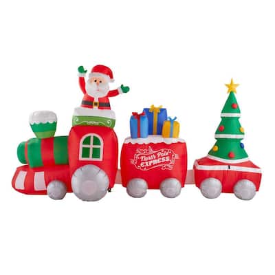 11.5 ft Pre-Lit LED Fuzzy Plush Train Scene Christmas Inflatable