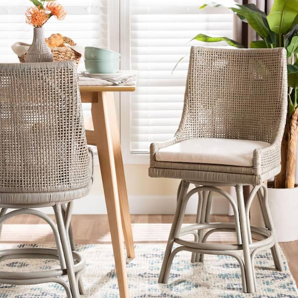 Bella French Grey Rattan Swivel Counter Stool