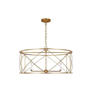 Beatrix 30 in. W x 15.5 in. H 4-Light Antique Gild Indoor Dimmable Extra-Large Lantern Chandelier with No Bulbs Included