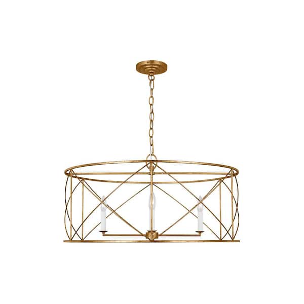 Generation Lighting Beatrix 30 in. W x 15.5 in. H 4-Light Antique Gild Indoor Dimmable Extra-Large Lantern Chandelier with No Bulbs Included