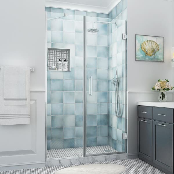 Aston Belmore XL 50.25 - 51.25 in. W x 80 in. H Frameless Hinged Shower Door with Clear StarCast Glass in Stainless Steel