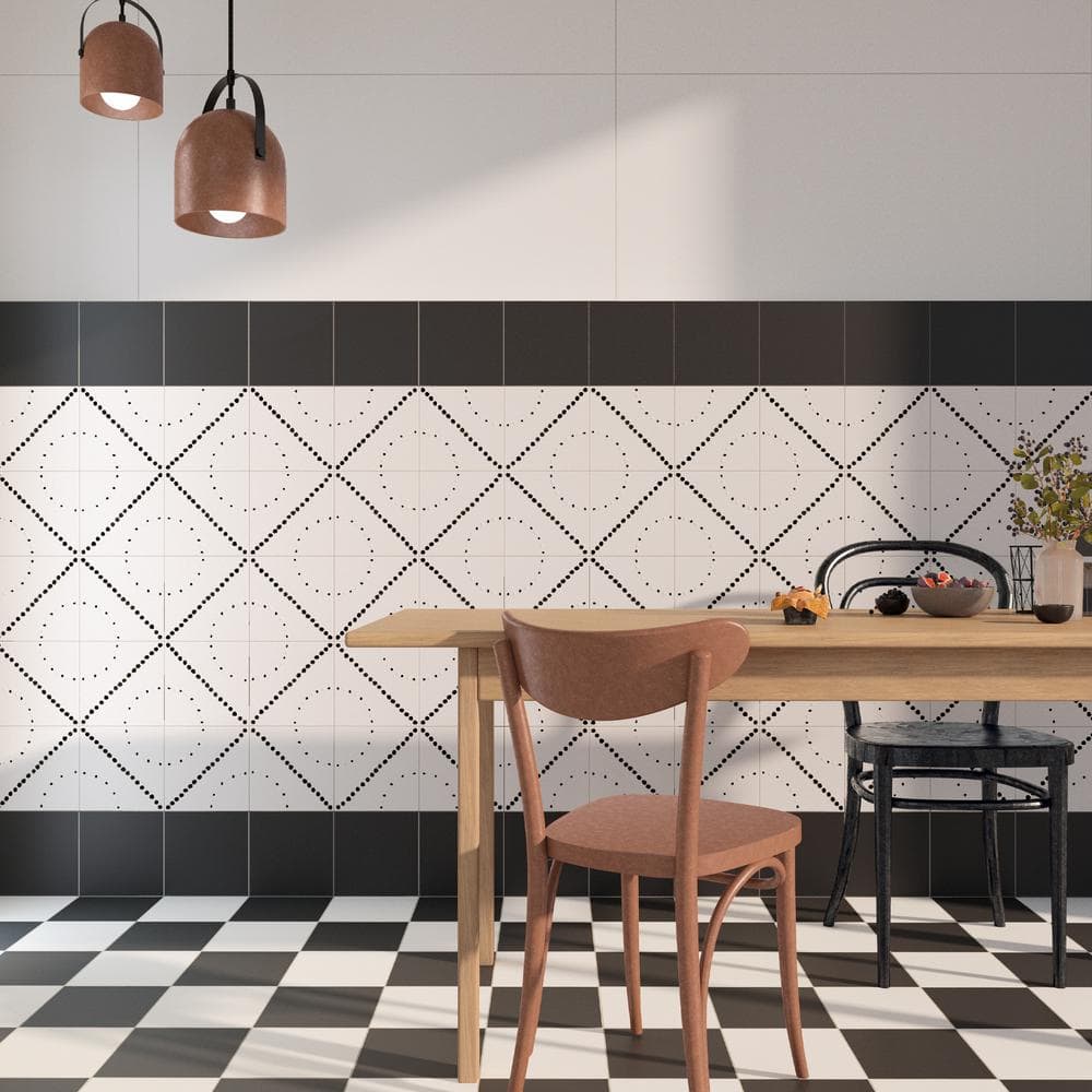 Kenzo 8" x 8" Black and White Porcelain Patterned Tile