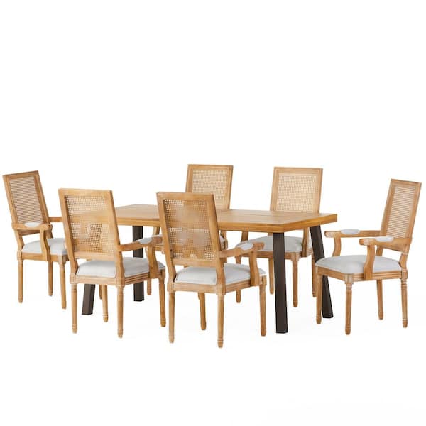 Noble House Rumbrook 7-Piece Natural and Light Gray Wood Dining Set