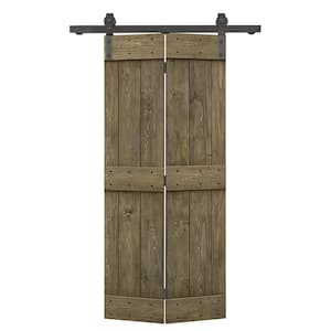 20 in. x 84 in. Mid-Bar Series Solid Core Aged Barrel Stained DIY Wood Bi-Fold Barn Door with Sliding Hardware Kit