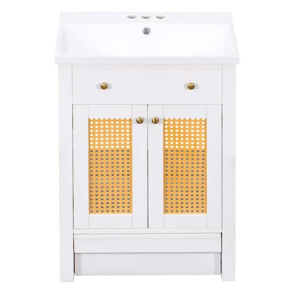 Zeus & Ruta 24 W x 18 D x 34 H Single Bath Vanity in White with White  Ceramic Top for Small Space Semi-open Storage S-AINKBATR - The Home Depot