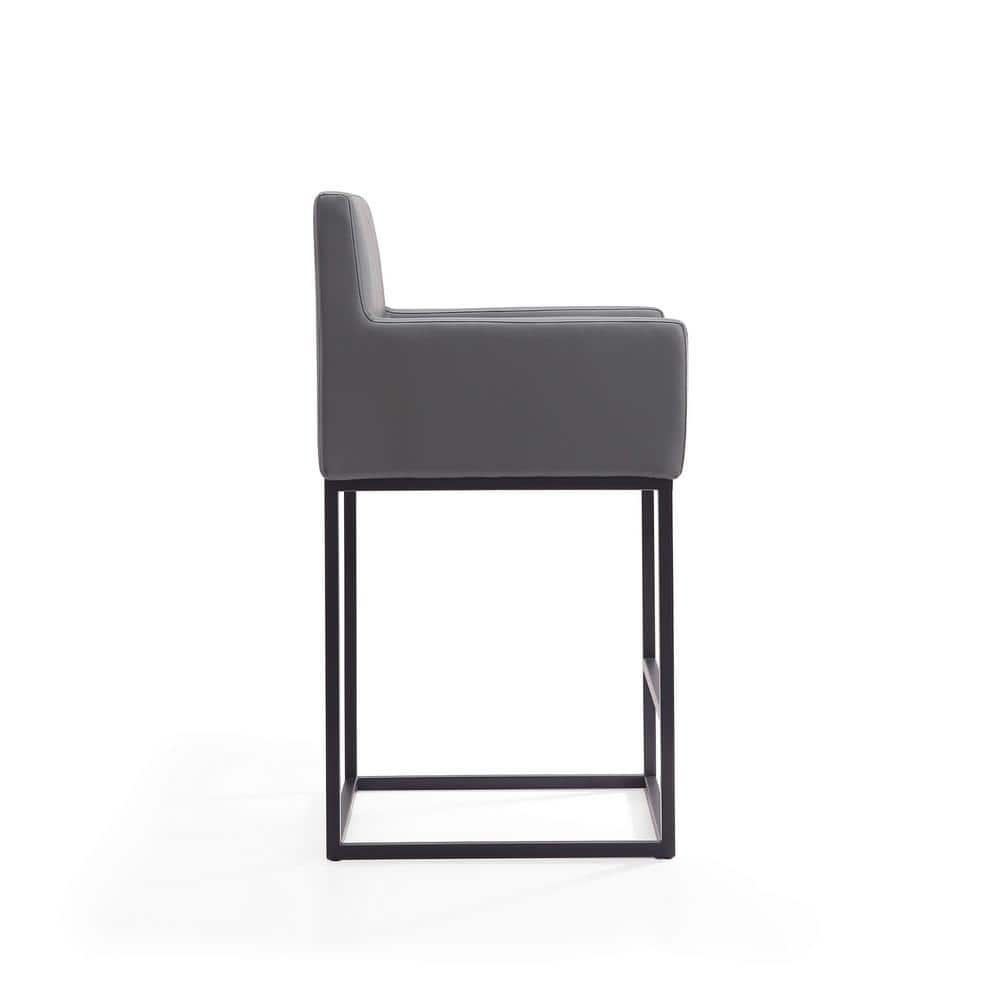 Modern Glam Grey and Black Leather Metal Counter Stool Set