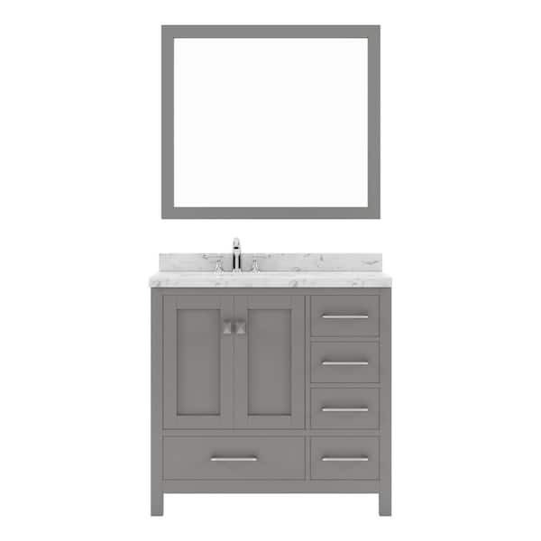 Virtu USA Caroline Avenue 36 in. W x 22 in. D x 35 in. H Single Sink Bath Vanity in Cashmere Gray with Quartz Top and Mirror