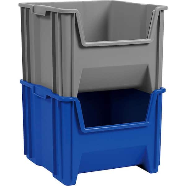 Akro-Mils Super Size Stacking Storage Bin – 24x16x11 Inch Large Plastic Tote, Blue, Heavy Duty