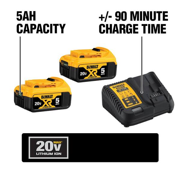DEWALT - 20V MAX XR Cordless Brushless 1/2 in. Mid-Range Impact Wrench Detent Pin, (2) 20V Li-Ion 5.0Ah Batteries, and Charger