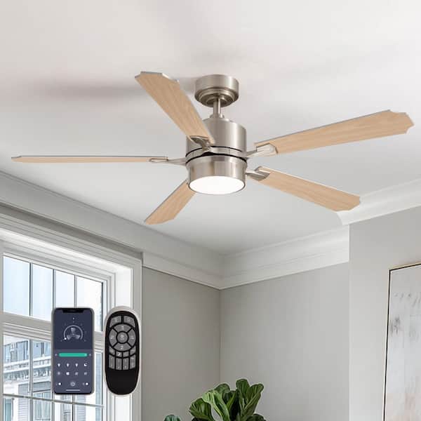 52 in. Indoor Brushed Nickel Ceiling Fan with Dimmable LED Light and Remote Control for Small Space with Down Rod