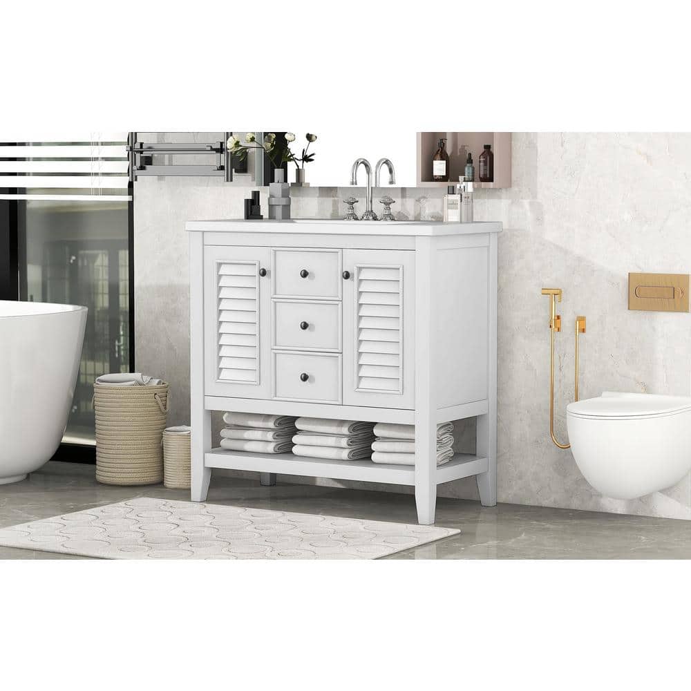 35 in. W x 17.9 in. D x 33.4 in. H Bathroom Vanity with Single Sink in Whit