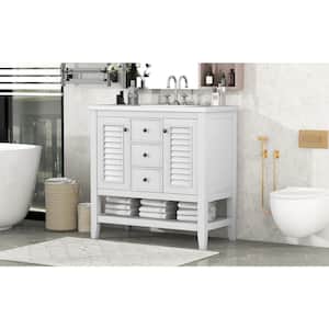 35 in. W x 17.9 in. D x 33.4 in. H Bathroom Vanity with Single Sink in White Ceramic Top