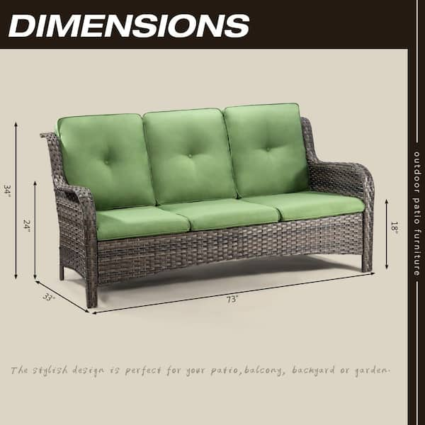 JOYSIDE 3-Seat Wicker Outdoor Patio Sofa Sectional Couch with Green Cushions  M75-GRN-THD - The Home Depot