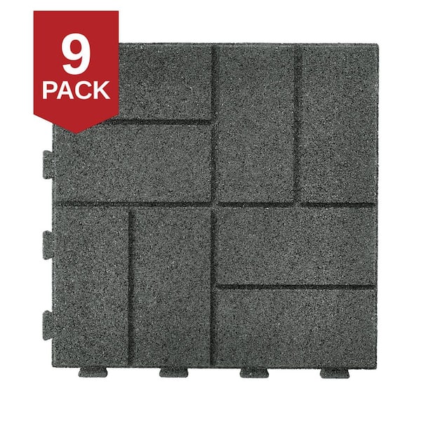 16 in. x 16 in. x 5/8 in. Gray SmartLoc Rubber Paver (9-Pack)