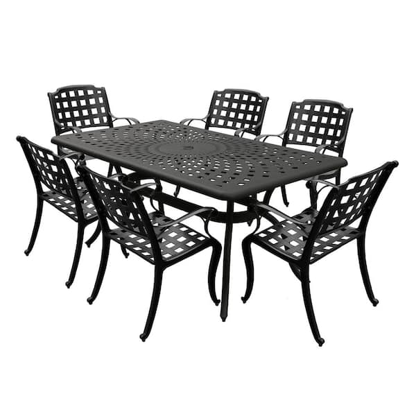 Oakland Living Black 7-Piece Aluminum Rectangular Mesh Outdoor Dining Set with 6-Chairs