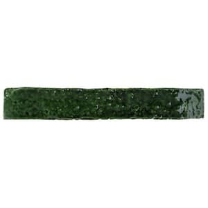 Virtuo Emerald Green 1.45 in. x 0.39 in. Polished Crackled Ceramic Subway Wall Tile Sample