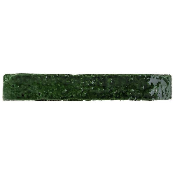 Ivy Hill Tile Virtuo Emerald Green 1.45 in. x 0.39 in. Polished Crackled Ceramic Subway Wall Tile Sample
