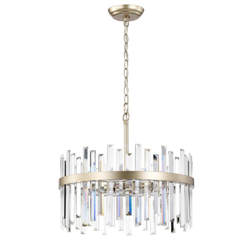 Casandra Brushed Champagne Silver 5-Light Crystal Drum Chandelier