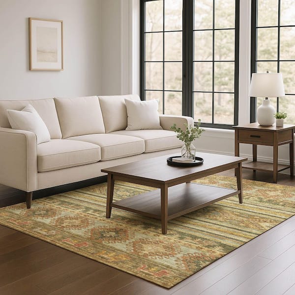 Mayfield Premium Machine Washable Abstract AMF1626 Beige 8 ft. x 10 ft. Area Rug