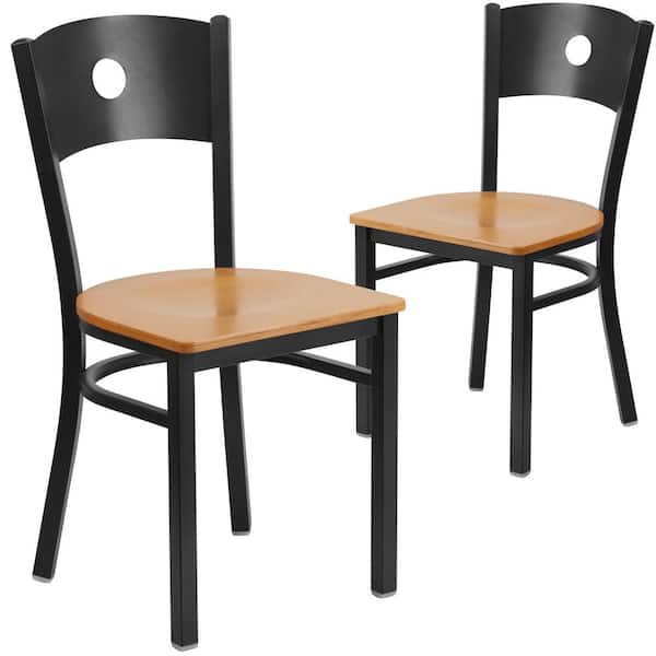 Carnegy Avenue Natural Wood Seat/Black Metal Frame Restaurant Chairs (Set of 2)